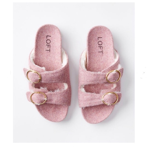 Ann Taylor LOFT Pink Faux Fur Slide Sandals with Gold Buckles Women’s M NWT - Picture 2 of 8